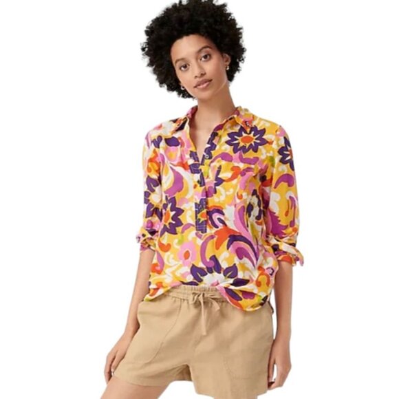 J Crew‎ Collection Womens Multicolor Floral Button Up Blouse Long Sleeve Size 4 - Picture 2 of 9